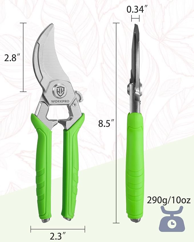 WORKPRO 8.5" Bypass Pruning Shears, Professional Garden Shears with Forged Stainless Steel Blades, 3/4" Cut Capacity, Spring-Loaded, Safety Lock, Hand Pruner for Trimming, Bonsai, Flowers