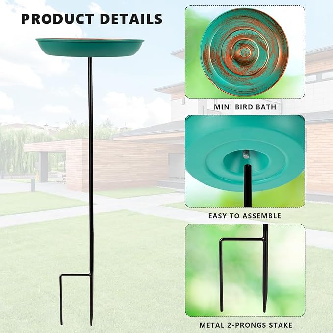 VEWOGARDEN 2 Pack Bird Bath for Outside Vintage Metal Bird Bath with Stake Outdoor Birdbath Set for Garden, Patio, Lawn Decor