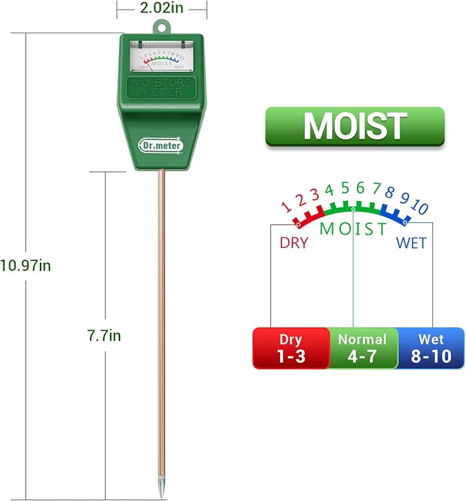 Dr.meter Soil Moisture Meter, 2 Packs Soil Test Kit for Garden Lawn Farm Indoor & Outdoor Use - Soil Tester Hygrometer Sensor for Houseplants - Plant Water Meter-No Battery Needed, Gardening Gifts