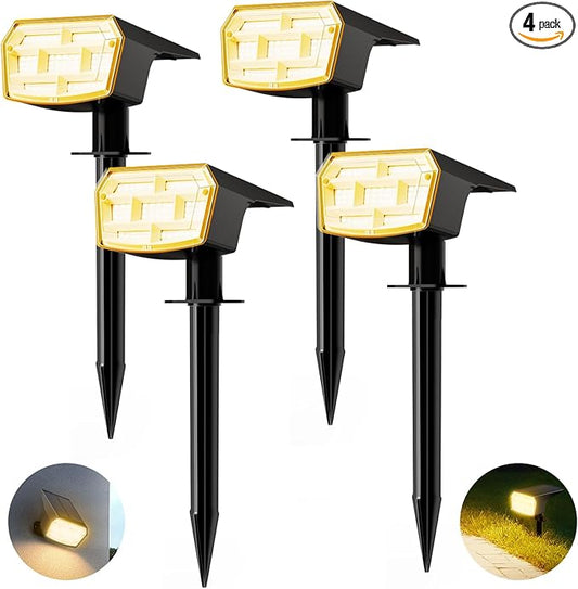 HIBOITEC Solar Spot Lights Outdoor Waterproof 59LED Landscape Lights Solar Powered Uplights Adjustable Brightness Dusk to Dawn for Outside Garden Yard Trees 4 Packs Warm White