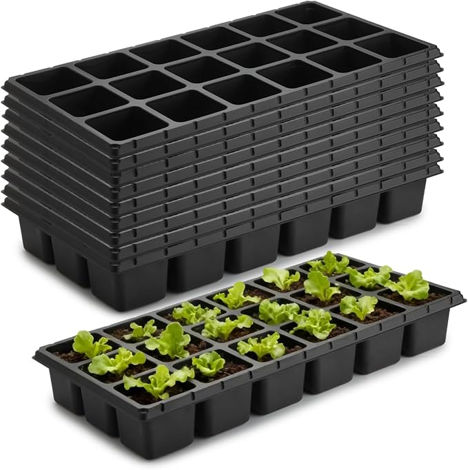 RooTrimmer 10 Pack 18 Cell Seed Starter Trays - 2.9 "Deep 3 Inch Big Cell Plastic Nursery Trays, 20" x 10", for 1020 Flat Trays Seed Germination, Planting Seedlings & Propagation
