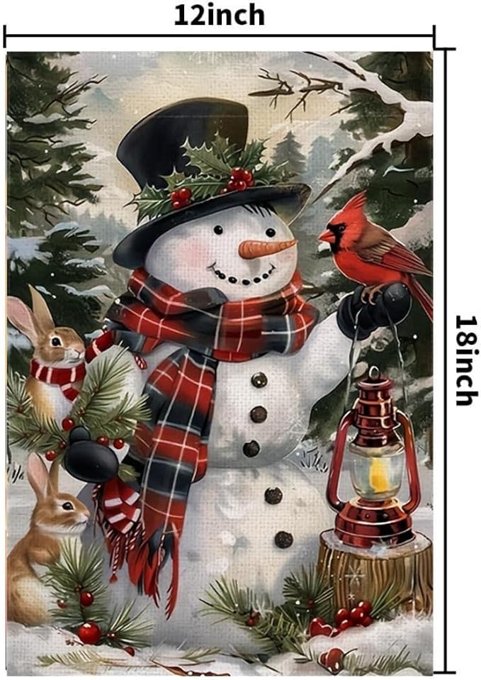 Winter Garden Flag 12x18 Double Sided, Burlap Holiday Farmhouse Snowman Garden Flags Winter Xmas Outdoor Decorations, Small Decorative Christmas Yard Flags for Outside Lawn Porch Decor
