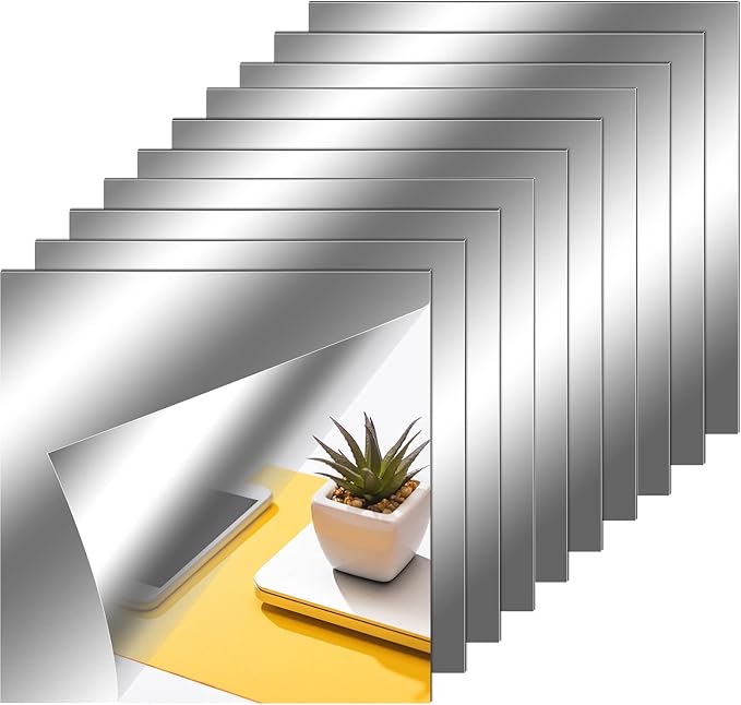 Zonon Flexible Mirror Sheets Self Adhesive Non Glass Mirror Tiles Stickers for Home Wall Decor(10 Pieces,10 x 10 Inches)