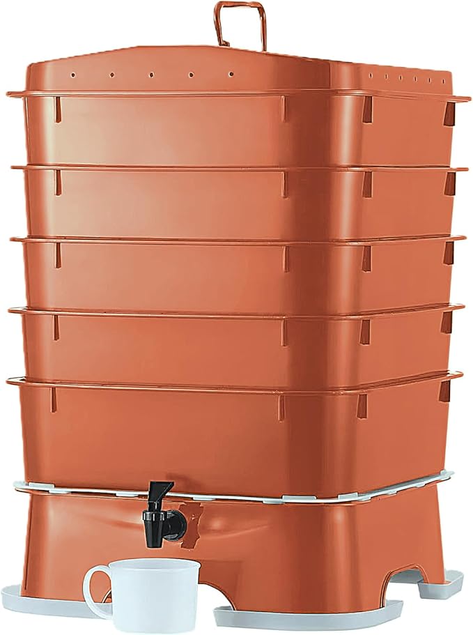 Original Vermihut ® Plus 5 – Tray Worm Composter -Sustainable Design for Both Indoor & Outdoor, Worm Compost Bin for Vermicomposting Starter, Recycling Food Wastes to Save Our Planet-Terracotta