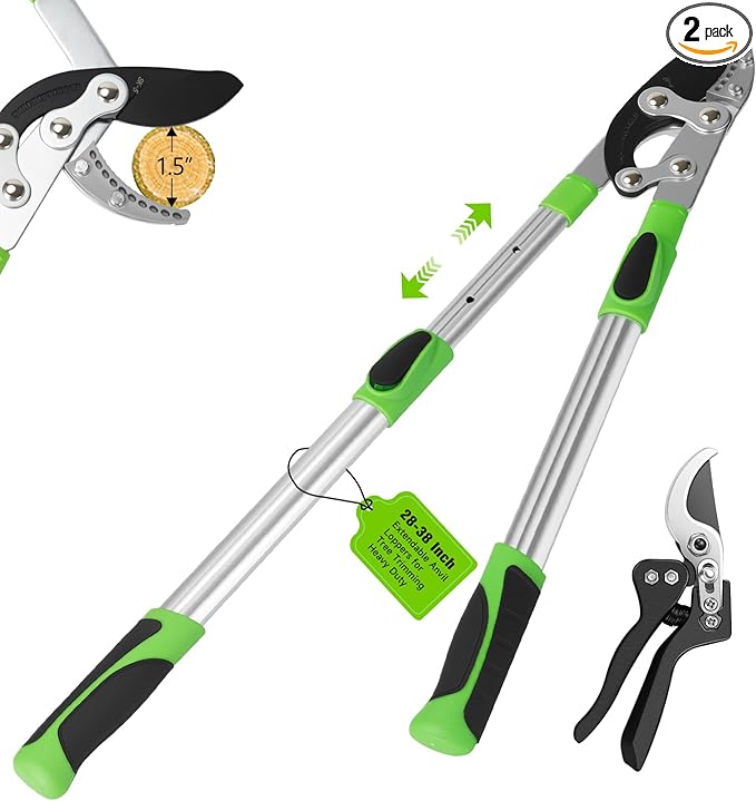 Loppers for Tree Trimming Heavy Duty Extendable Handle,28–38'' Adjustable Tree Branch Cutter & Pruning Shears Set, Garden Tree Trimmer with Compound Action 1.5–2"Cutting Capacity for Plants & Yard