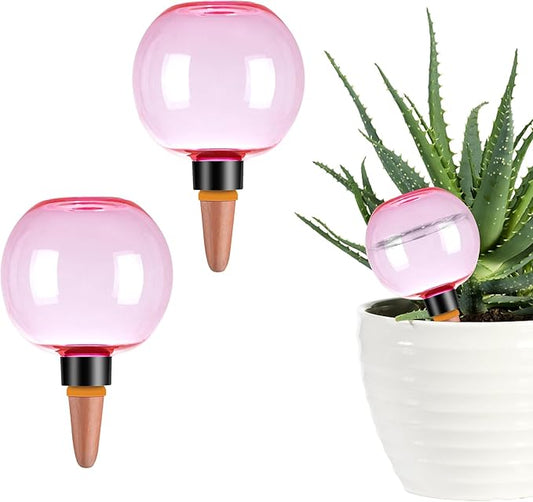 2 Pack Self Watering Globes 17oz Large Plant Watering Globes Top Fill, Self Water Planter Insert Indoor/Outdoor Plastic Water Bulbs Slow Release Terracotta for Plants, Pink
