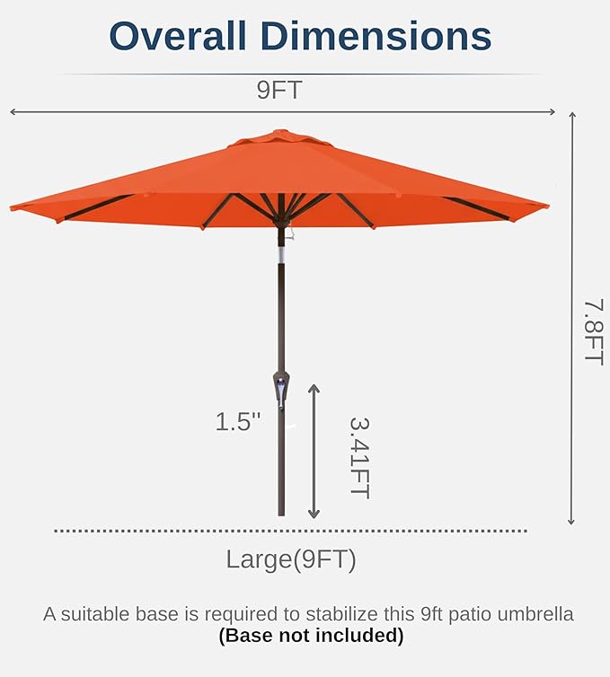9FT Auto-Tilt Patio Umbrella|Outdoor Market Table Umbrella with 8 Fiberglass Ribs for Pool,Deck&Backyard