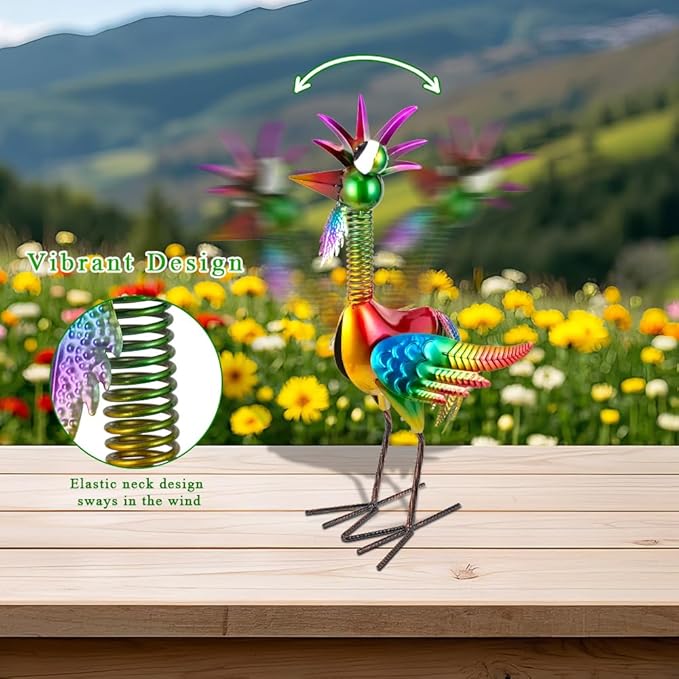 Metal Wacky Rooster Garden Statue, 18'' Rooster Decor Yard Statue Decorations Outdoor, Chicken Yard Art for Outside, Patio, Backyard, Lawn(Colorful)