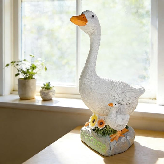 Desk Goose Figurines 9.5 Inch Desktop Goose Statue Garden Statues & Sculpture for Patio, Porch, Office and Lawn, Memorial Stone and Gifts for Mom Goose Lover