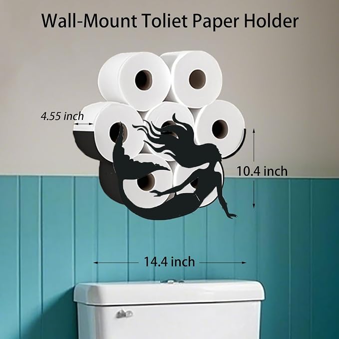 Mermaid Toilet Tissue Holder,Animal Paper Holders,Decorative Metal Papers Holder,Funny Toilet Animal Storage for Bathrooms,Bathroom Paper Organizer for Extra 8 Rolls Wall Mounted Art Decor