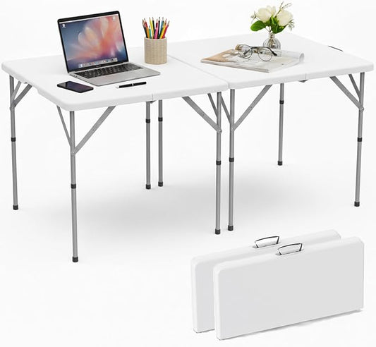 HLPB 34'' Square Folding Card Table 2 Pcs, Fold-in-Half Portable Dining Table with Handle and Safety Lock, Foldable Plastic Dining Table Indoor Outdoor for Camping, Picnic and Party Event, White