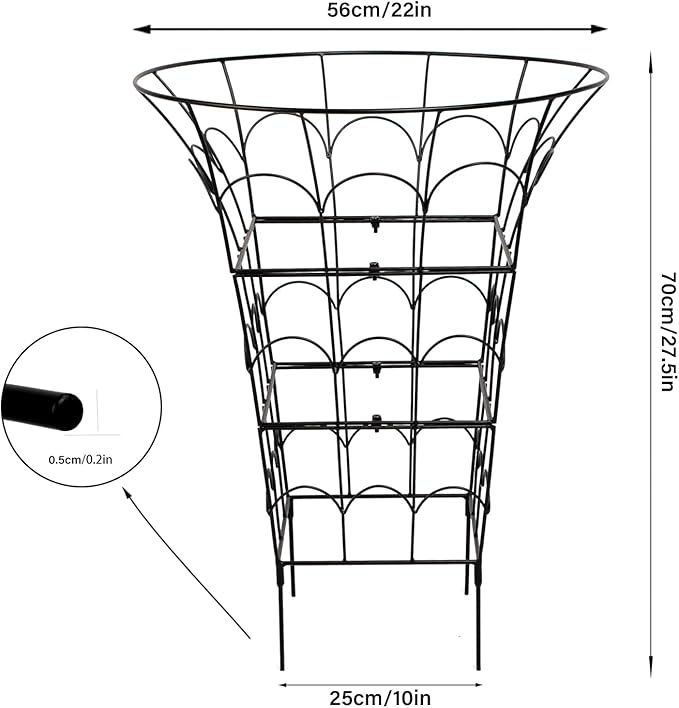 COOOXIM 27.5 x 22 Inches Peony Cages & Supports - Heavy Duty Metal Plant Obelisk Trellis for Outdoor Use, Perfect for Peonies, Roses, and Climbing Vines - Durable Garden Support Ring in M Shape