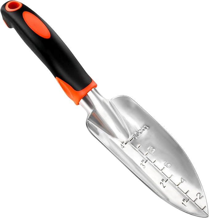 Garden Shovel Trowel Garden Tool with Measurement Mark, Heavy Duty Gardening Shovel Hand Tools Garden Spade with Ergonomic Handle, Small Garden Tools for Gardening Planting Digging Transplanting