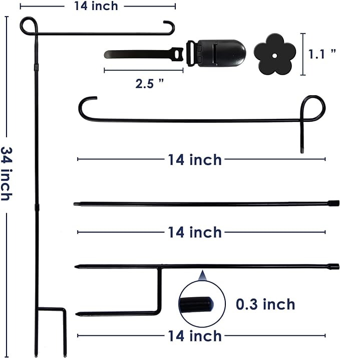 YEAHOME Garden Flag Holder Stand, Premium Yard Flag Holder Weather-Proof Metal Powder-Coated Flagpole with Clip and Stopper for Christmas Garden Flag, Outdoor Garden Decor Decoration
