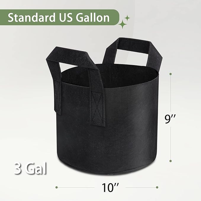 GreatBuddy Grow Bags 3 Gallon 24-Pack, Heavy Duty Fabric Grow Bags with Handles for Vegetables, Herbs, and Tomatoes, Fabric Pots & Planting Bags for Outdoor Home Gardening