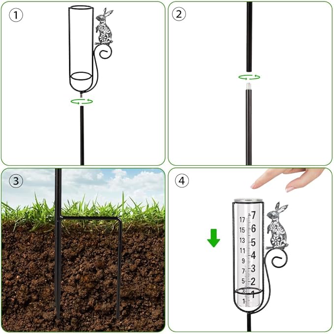 Stargarden Rain Gauge Outdoor, Rabbit Rain Gauge with Metal Stake, Decorative Rain Measure Tool for Lawn, Garden, Outdoor