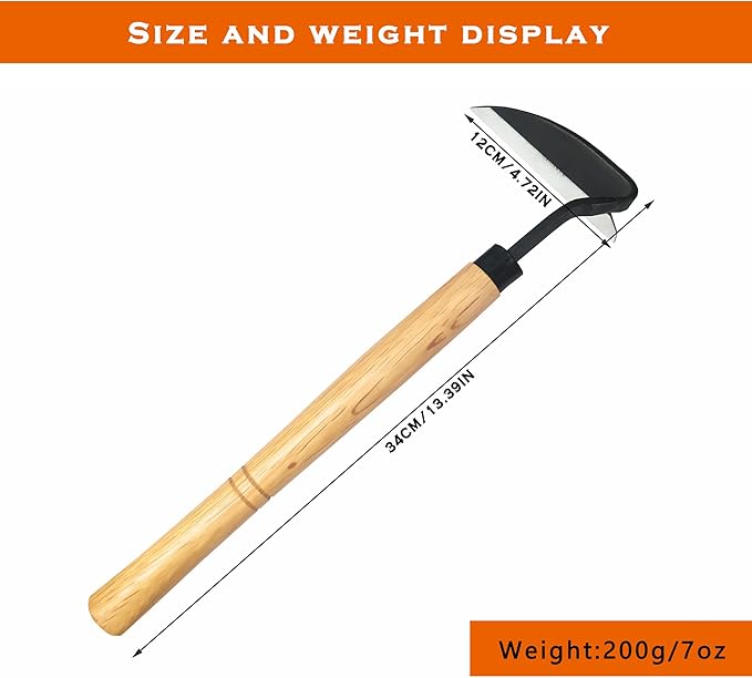 Grass Sickle Japanese Weeding Hoe Garden Hand Tool Weeding Tools for Garden High-Strength Steel with Solid Wood Handle (Yellow)