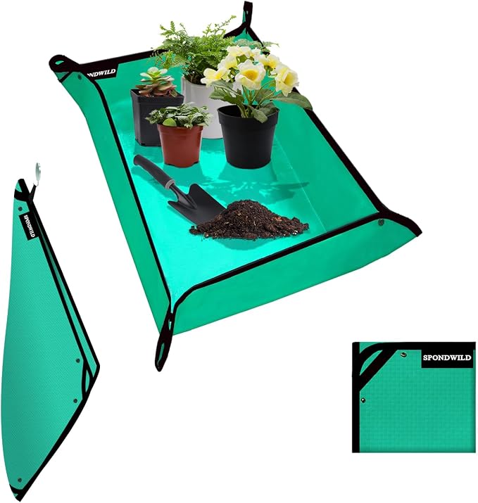 Plant Transplanting Mat - Thickened Waterproof Potting Mat, Succulent Gardening Mat, Portable Repotting Mat for Mess Control, Indoor Outdoor Use, PE-Green 39.5"x31.5"