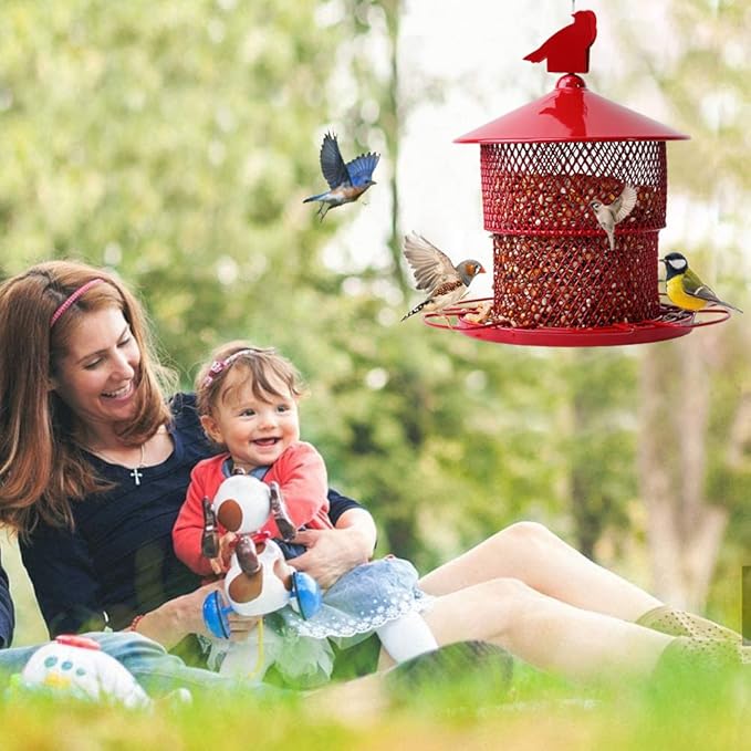 Squirrel Proof Bird Feeder for Outdoors, 4 Lbs Large Capacity Metal Mesh Wild Bird Feeders, Hanging Birdfeeder for Finch, Cardinal, Chickadees, Blue Jay, Red