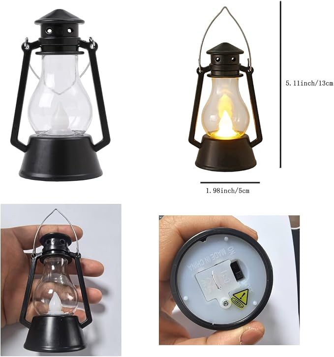 Mini Vintage Lantern Decor 12-Pcs LED Small Lanterns Indoor Decorative Outdoor Hanging Lantern Decorative Candle Lanterns Farmhouse Decor for Wedding Centerpiece,Halloween,Christmas Decorative
