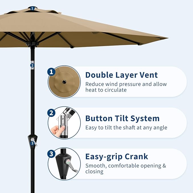 GarveeLife 9FT Umbrella Outdoor Patio, Table Umbrella with Push Button Tilt and Crank, 8 Sturdy Ribs Waterproof UV Protection for Garden, Pool, Backyard, Deck, Market