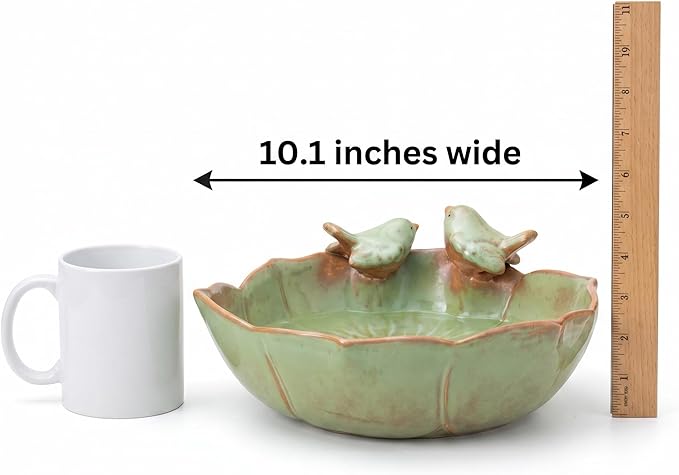 Large Ceramic Bird Bath for Outdoors, 10.1" Garden Bird Bath Bowl Only, Handmade Tabletop Ground Birdbath Bowl, Weather Resistant Wildlife Water Bowl for Outside, Garden, Balcony and Lawn