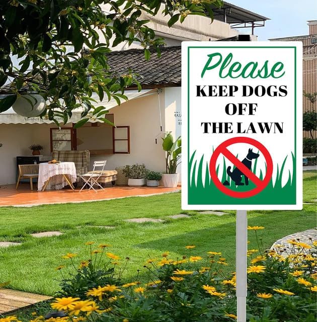 Please Keep Dogs Off The Lawn Yard Sign With Stakes 8x12 inches Rustproof Reflective Aluminum Keep Dogs Off Grass Sign Stand for Home Garden Lawn Outdoor