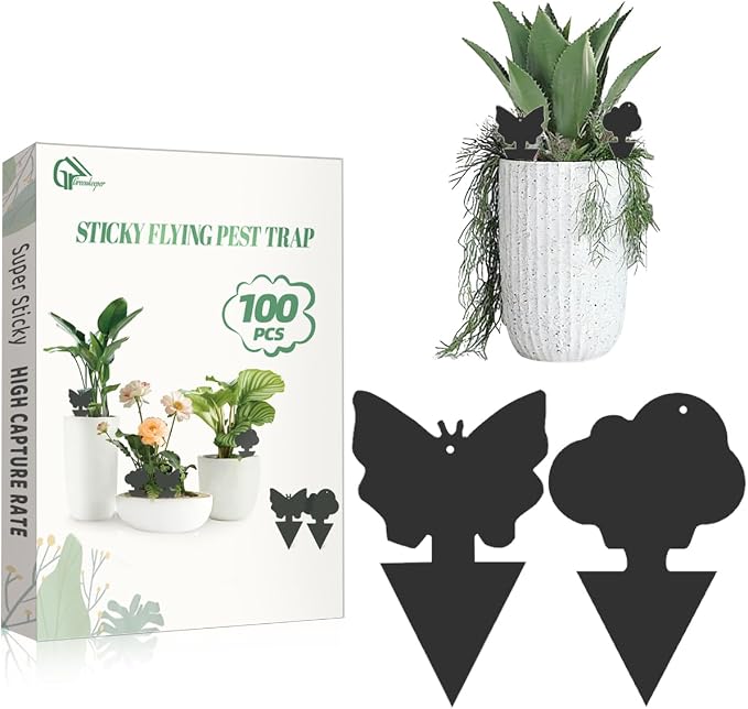 100 Pcs Sticky Traps for Fungus Gnat, Fruit Fly, Whitefly, and Fly, Yellow Sticky Insect Catcher Traps for Indoor/Outdoor, Kitchen, and Plants, High-End Glue, Pro-Grade 0.50mm Thick (100 Pcs Black)
