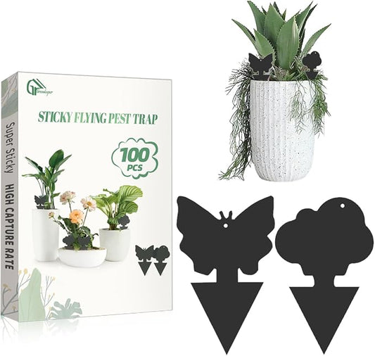 100 Pcs Sticky Traps for Fungus Gnat, Fruit Fly, Whitefly, and Fly, Yellow Sticky Insect Catcher Traps for Indoor/Outdoor, Kitchen, and Plants, High-End Glue, Pro-Grade 0.50mm Thick (100 Pcs Black)