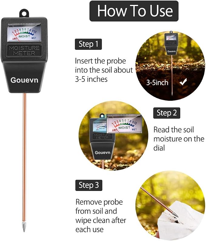 Gouevn Soil Moisture Meter, Plant Moisture Meter Indoor & Outdoor, Hygrometer Moisture Sensor Soil Tester Plant Water Meter for Potted Plants Garden, No Battery Needed (Black)