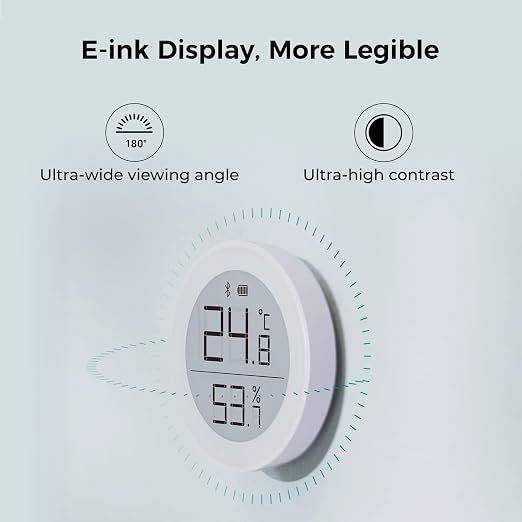 Qingping Thermometer Hygrometer Sensor Works with HomeKit (Only Works with iOS), Wireless Indoor Temperature and Humidity Monitor with E Ink Display for Home, via Thread or Bluetooth