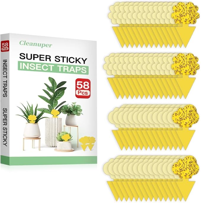 58 Pack Gnat Killer Sticky Traps for Plants - Yellow Fungus Gnat Sticky Trap for Indoor Houseplants, Fruit Flies, Whiteflies, Aphids - Family Friendly Design, Flower and Cloud Shapes
