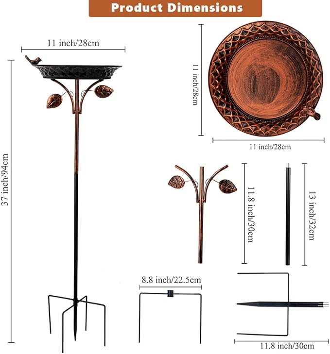 dreamysoul Metal Outdoor Bird Baths, 37 Inches Tall Freestanding Birdbaths, 5-Pronged Bird Bath for Outside Garden Yard Patio Decor