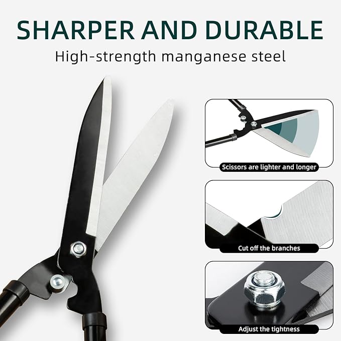 Lightweight Portable garden hedge shears, 21-inch manganese steel blades, pruning shrubs, boxwood, fence shears and scissors, grass trimmers