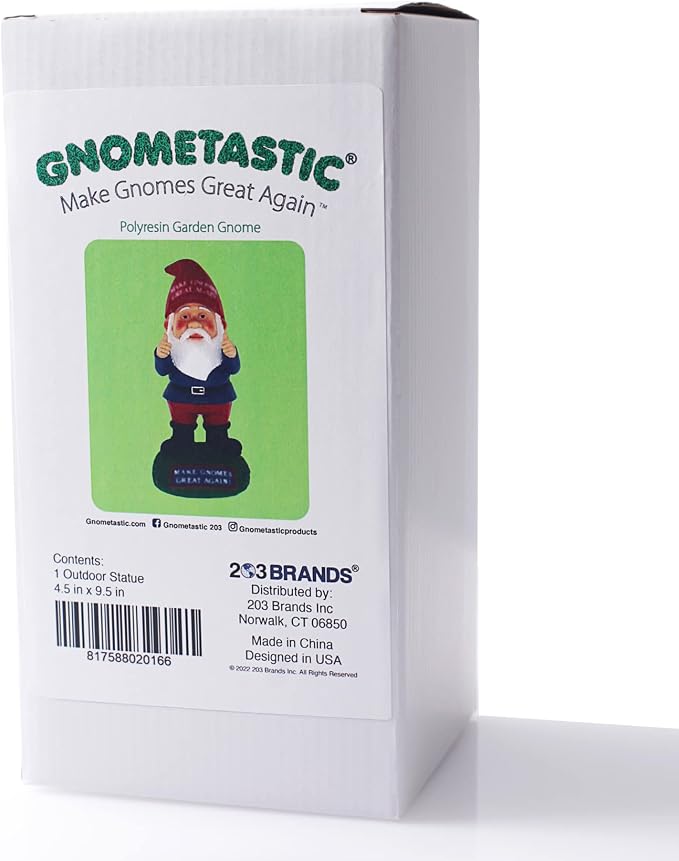 Gnometastic Make Gnomes Great Again Garden Gnome Statue, 9.5in - Indoor Outdoor Funny Garden Gnomes Decoration for Yard, Lawn Ornament, Patio and Home Decor