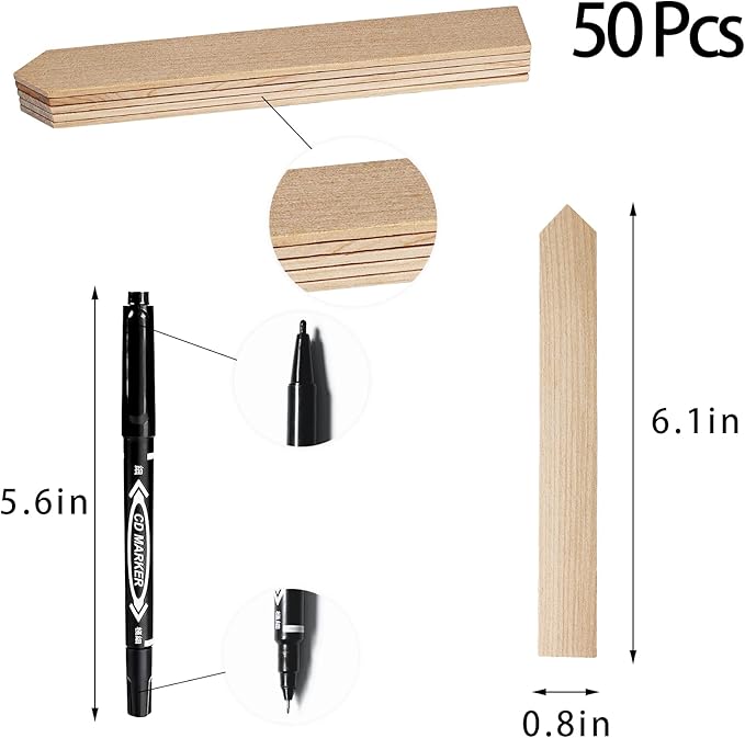 Zkptops 50Pcs Wooden Plant Labels Plant Tags 6 Inch Garden Plants Markers Waterproof Seed Labels Markers Sticks Outdoor Garden Label Stakes Sign Wooden Plants Name Tags for Seedling Vegetables Flower
