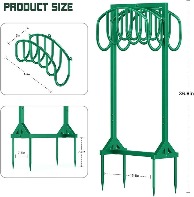 HeroicLion Garden Hose Holder Holds 2 x 151FT Hoses, Heavy-Duty Metal Freestanding Hose Stand with Stable Base, Rustproof Water Hose Holders for Outside Yard Lawn Farm, Green
