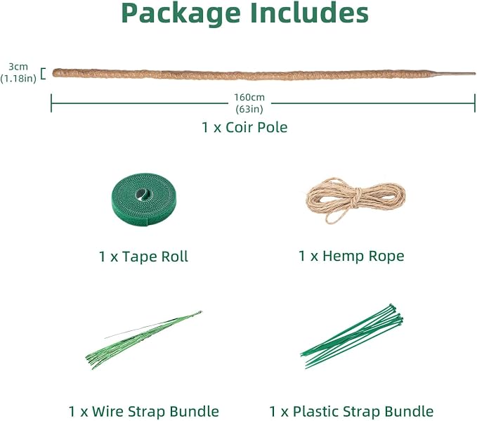 Mcbazel 63 Inch Moss Pole for Plants Monstera, Monstera Plant Support Stick, Bendable Moss Poles Plant Support Stick for Climbing Plants, Stick Support Stake Kit for Potted Plants, Pothos,Philodendron