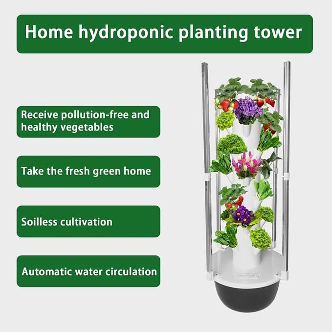 GRETEGO G&GO Hydroponics Growing System Kit with LED Grow Lights, Aero Gardening System, Hydroponic Tower, 28 Net Pots, Tomato, Green Salad, Strawberry Tower for Your Indoor Vegetable Garden