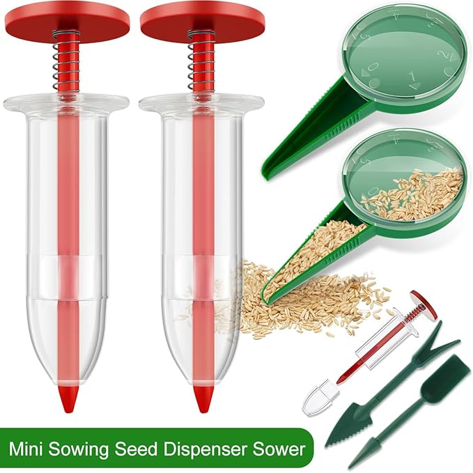 6 PCS Mini Seed Spreader, 2026 Upgrade Mini Sowing Seed Dispenser, Small Seed Planter Tool, Manual Seedlings Dibber and Widger Set, Seed Sower Spreader Handheld for Tiny Seeds (Red)