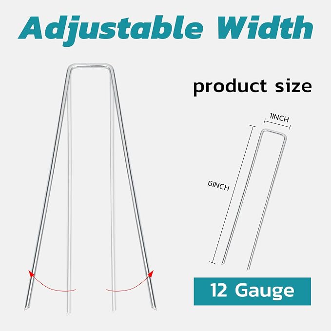 Landscape Staples 6 Inch 100 Pack, Galvanized Garden Staple Anti-Rus Landscaping Stakes Lawn Stakes for Securing Weed Barrier Fabric, Yard Lawn, Plant Cover