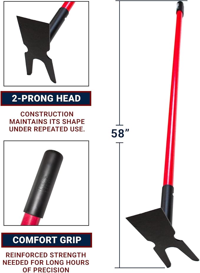 BULLY TOOLS 12-Gauge 2-Prong Weeding Hoe w/Fiberglass Handle - Ideal Heavy-Duty Gardening Tools for Weeding, Garden Soil Prep, Cultivating Beds - Built to Withstand Everyday Yard Work - Made in USA