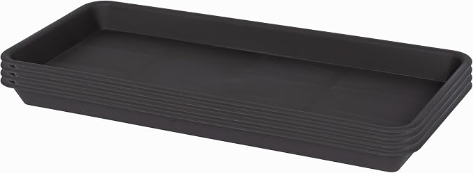 VUWEZ 4 Pack of Plastic Plant Tray Saucer Rectangular 17 18 inch, Planter Trays Saucers for Indoors Outdoor, Plant Water Drip Trays for Flower Pot Planter, Windowsill Plants Tray (7.8 X 17.5'', Black)