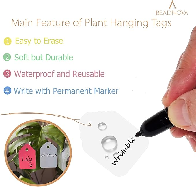 BEADNOVA Plant Hanging Tags 100pcs Tags with String Reusable Plant Labels Markers Plastic Garden Signs Garden Markers for Outdoor (2 Inch, Pink)