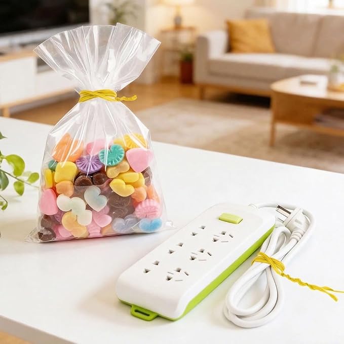 200 PCS Twist Ties for Plants, 7.8 Inch Garden Twist Ties Reusable Yellow Cable Tie with Rugged Metal Innercores for Bread Cake Pop Candy Bags Cable Organization Christmas Tree Gardening Decor