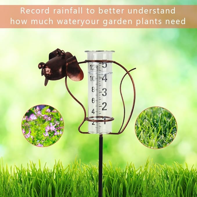 Rain Gauge with Large Clear Numbers, Rain Gauge Outdoor Garden Stake, 5-Inch Glass Tube Rain Water Gauges for Garden, Yard, Lawn, Patio(Dog)