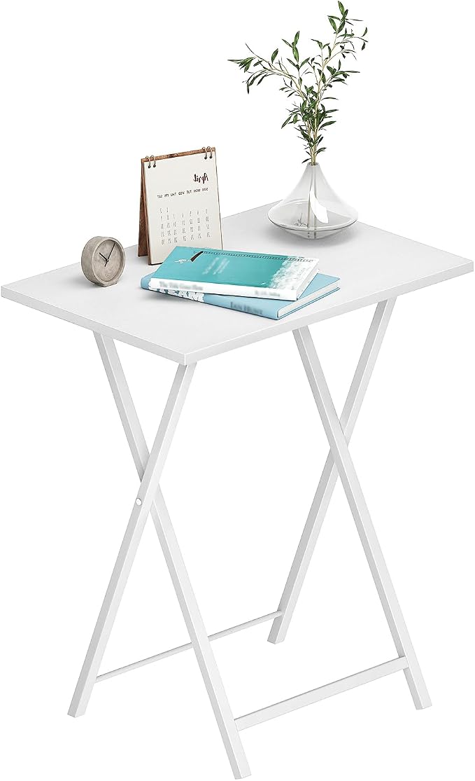 HOOBRO Folding TV Tray Tables, Set of 2 Side Table for Small Space, Industrial Snack Tables for Eating at Couch, Stable Metal Frame, Easy Assembly, Space Saving, White WW25BZ01N1