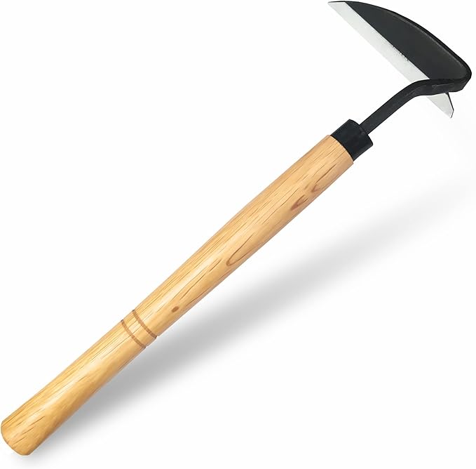Grass Sickle Japanese Weeding Hoe Garden Hand Tool Weeding Tools for Garden High-Strength Steel with Solid Wood Handle (Yellow)