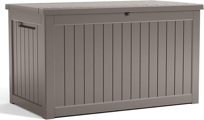 280 Gallon Outdoor Storage Box Waterproof, Resin Lockable Deck Box with Lid, Large Capacity Weatherproof Container for Patio Furniture Pool Accessories, Cushions(Grey, 280 Gallon)