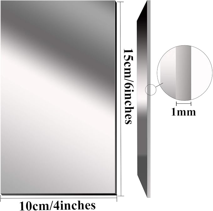 Elcoho 6 Pack Plastic Mirrors Decor Flexible Mirror Sheets Self Adhesive Mirror Tiles Silver Mirrors Board Card for Educational or Home Decor